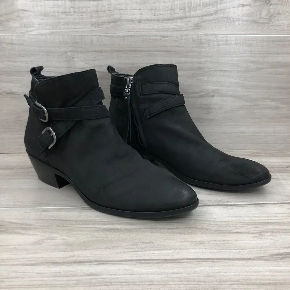 Sam Edelman Ankle Boots Women's 7.5 Parlie Soft Leather Distressed Toe Zip Booti